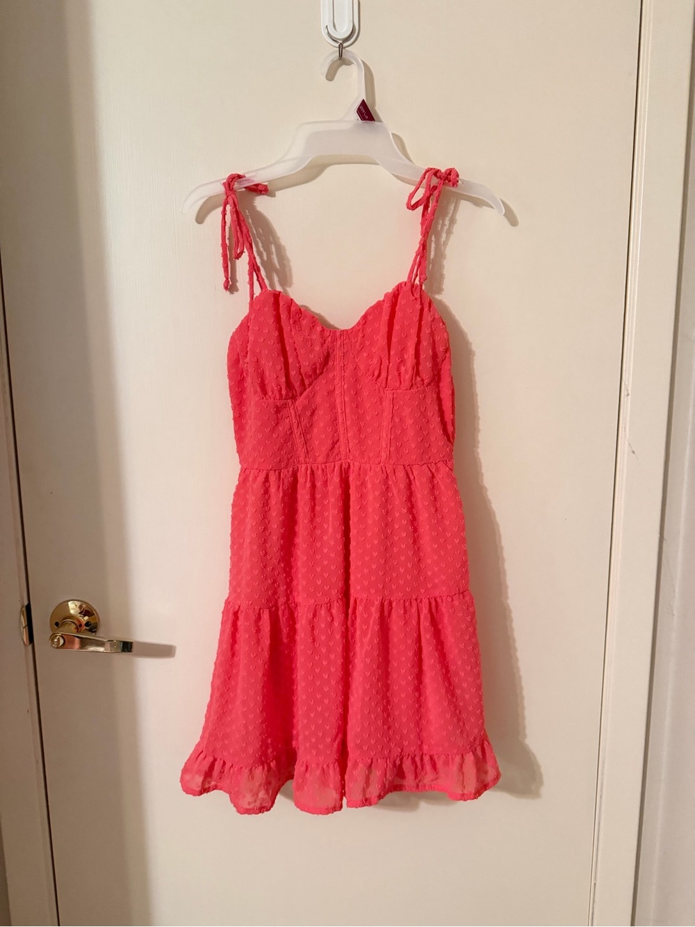 wild fable Coral Pink Tie-Shoulder Swiss Dot Sundress